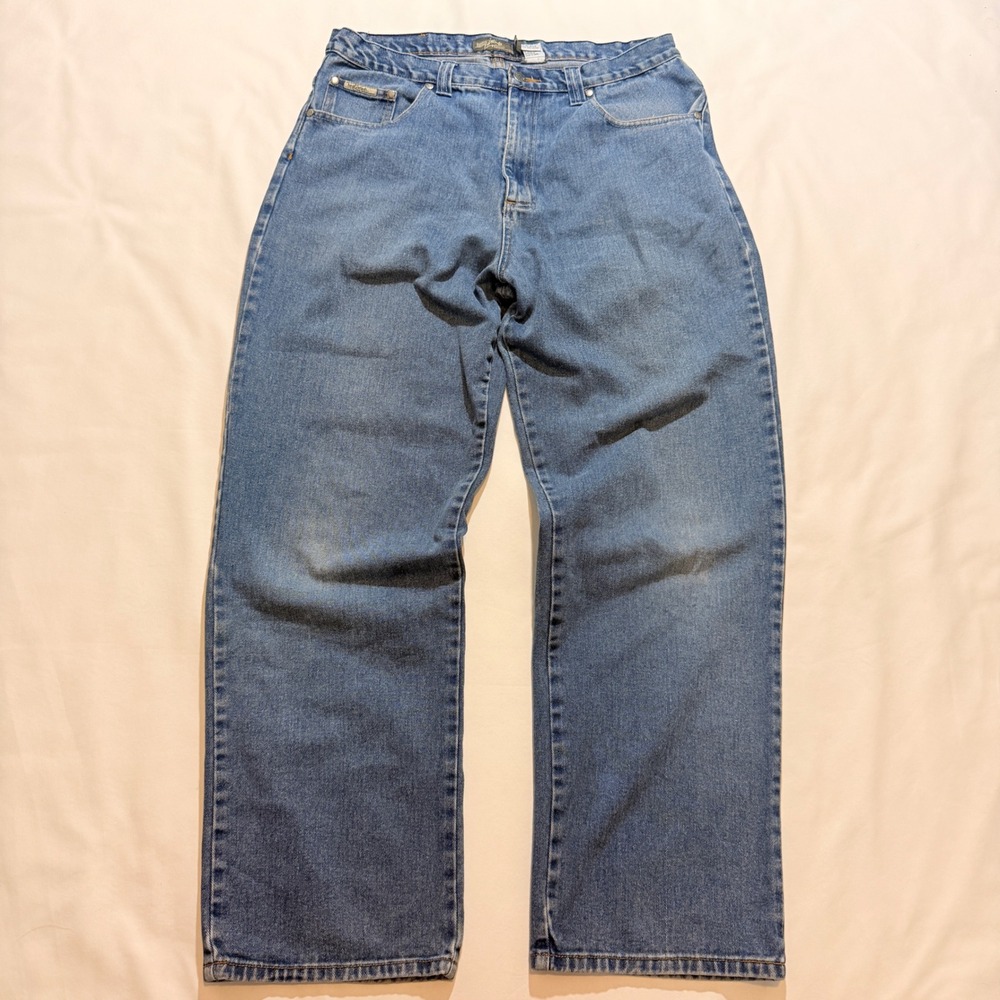 Heatwave Jeans Mens 38 Blue Y2K 90s Relaxed Wide Leg Ramie Cotton Blend